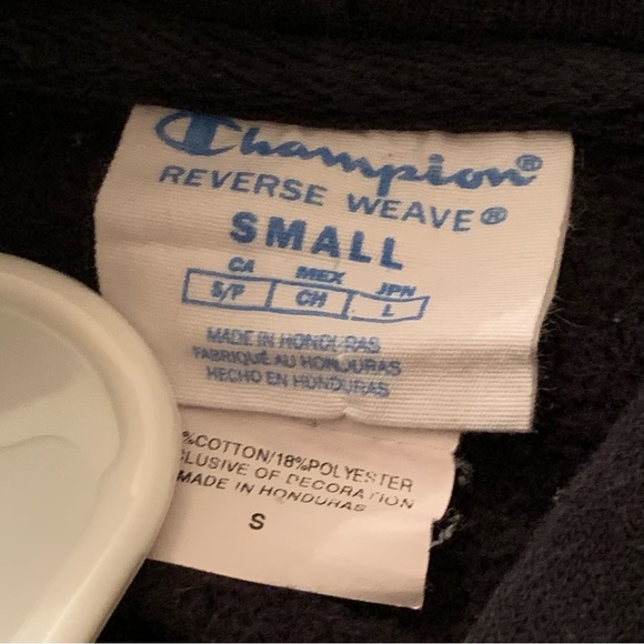 ⚫️ CHAMPION REVERSE WEAVE LOGO BLACK PULLOVER HOODIE MENS SIZE SMALL ⚫️ - Picture 5 of 6